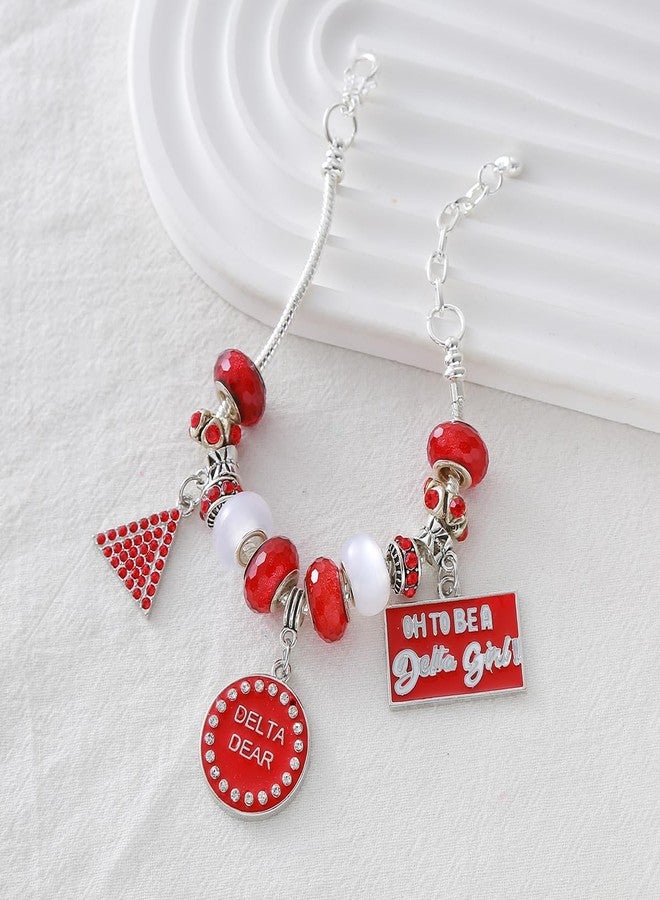 HUSURU Social Women Group Large Hole Beaded Red Triangles Delta DST Bracelet For Sorority Members Party Gifts Jewelry - Image 4